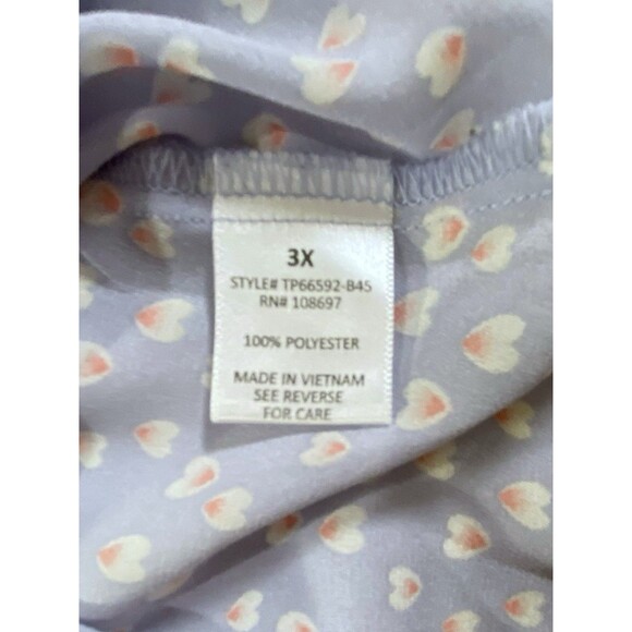 Sweet Rain Womens 3X Lilac Top Pink/White Heart Print Short Sleeve Tie Collar - Picture 4 of 9